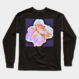 White, Pink, Marron, Gold, Tropical Canna Lily with Purple Background Long Sleeve T-Shirt